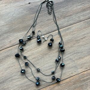 Blue beaded necklace and earrings set